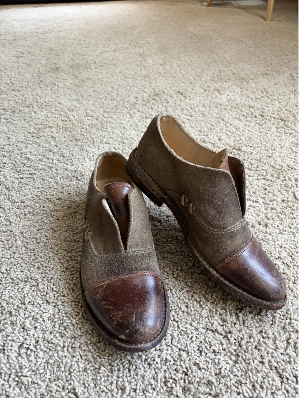 Women’s Bed Stu Rose Women's Cap Toe Oxfords Shoes Brown Green Leather Size 8